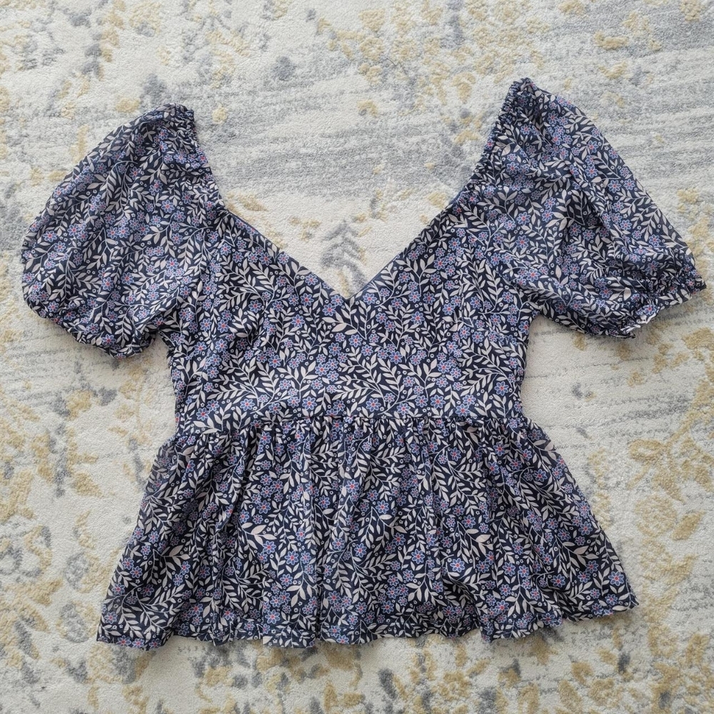 Small blue floral boho top